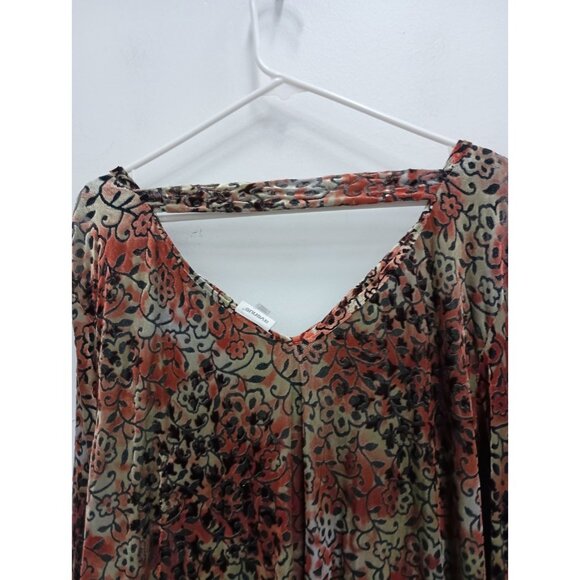 Avenue Womens BOHO Whimsygoth Top 18/20 Red Floral Velvet Burnout Bell Sleeve - Picture 10 of 11